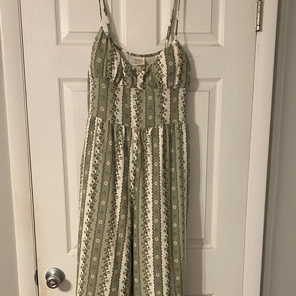 Derek Heart Olive Green and Cream Patterned Jumpsuit